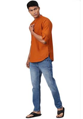 Orange plain pure cotton men-kurtas 4