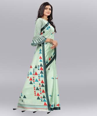 Latest Designer Cotton blend Khadi silk Printed saree with Blouse 3
