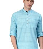 Blue woven pure cotton men-kurtas