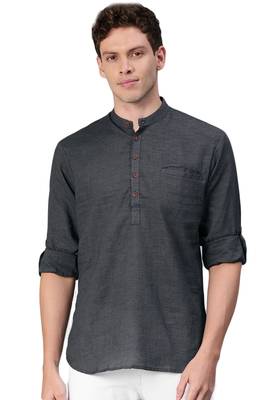 Black woven pure cotton men-kurtas 1