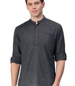 Black woven pure cotton men-kurtas