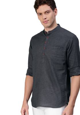 Black woven pure cotton men-kurtas 3