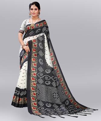 Latest Designer Cotton blend Art silk Bandhani Printed saree with Blouse 1