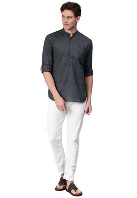 Black woven pure cotton men-kurtas 4