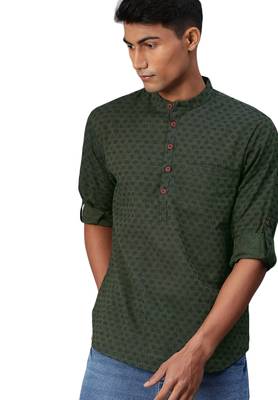Green woven pure cotton men-kurtas 2