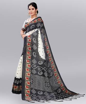 Latest Designer Cotton blend Art silk Bandhani Printed saree with Blouse 2