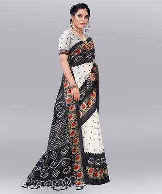 Latest Designer Cotton blend Art silk Bandhani Printed saree with Blouse 3