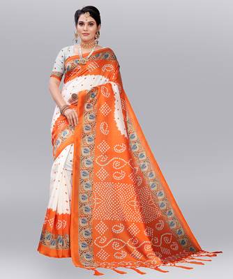 Latest Designer Cotton blend Art silk Bandhani Printed saree with Blouse 1