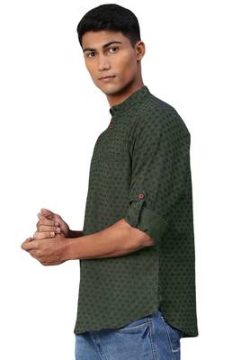 Green woven pure cotton men-kurtas 4