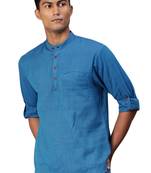 Blue woven pure cotton men-kurtas