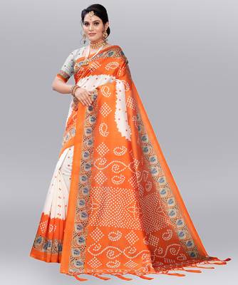 Latest Designer Cotton blend Art silk Bandhani Printed saree with Blouse 2