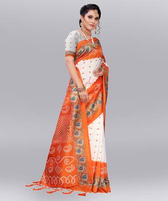 Latest Designer Cotton blend Art silk Bandhani Printed saree with Blouse 3
