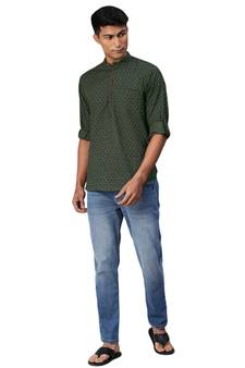 Green woven pure cotton men-kurtas