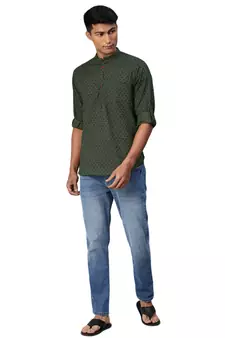 Green woven pure cotton men-kurtas