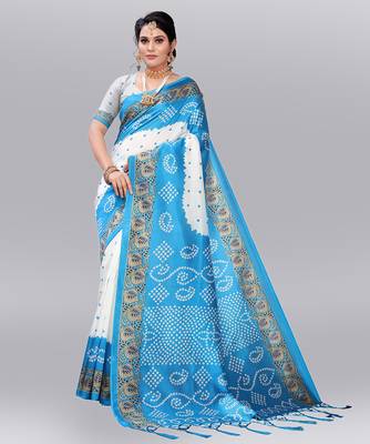 Latest Designer Cotton blend Art silk Bandhani Printed saree with Blouse 1