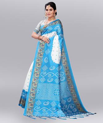 Latest Designer Cotton blend Art silk Bandhani Printed saree with Blouse 2