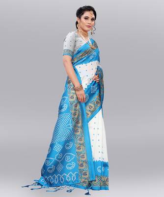 Latest Designer Cotton blend Art silk Bandhani Printed saree with Blouse 3