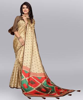 Latest Designer Cotton blend Khadi silk Printed saree with Blouse 1
