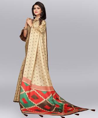 Latest Designer Cotton blend Khadi silk Printed saree with Blouse 2
