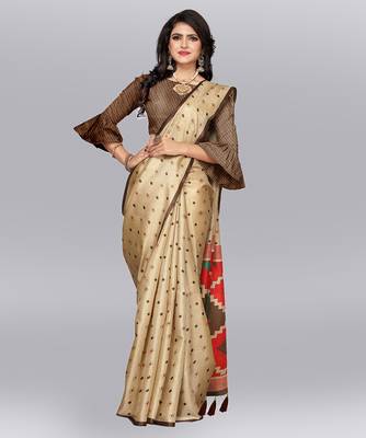 Latest Designer Cotton blend Khadi silk Printed saree with Blouse 3
