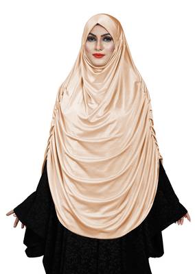 JSDC Women Skin Color Satin Lycra Plain Long Chaderi Abaya Hijab With Naqab & Frills Style 1