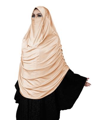 JSDC Women Skin Color Satin Lycra Plain Long Chaderi Abaya Hijab With Naqab & Frills Style 2