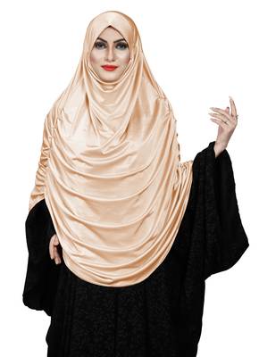 JSDC Women Skin Color Satin Lycra Plain Long Chaderi Abaya Hijab With Naqab & Frills Style 3