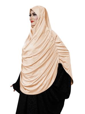 JSDC Women Skin Color Satin Lycra Plain Long Chaderi Abaya Hijab With Naqab & Frills Style 5