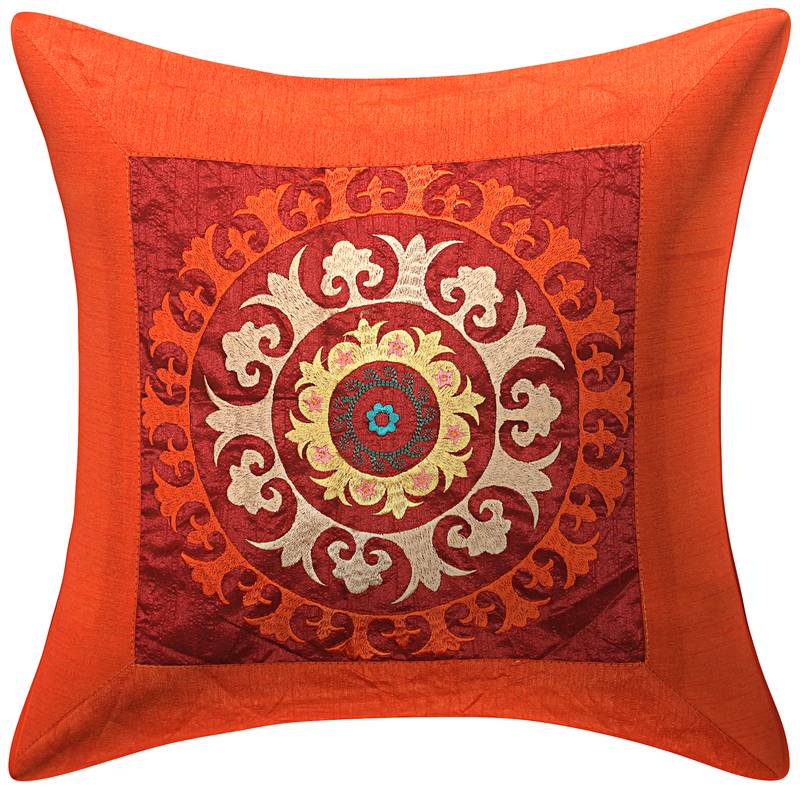 Texstylers Rayon Embroidery 16x16 Inches Jaipuri Cushion Cover Texstylers 3397462