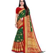 Green printed silk blend saree with blouse
