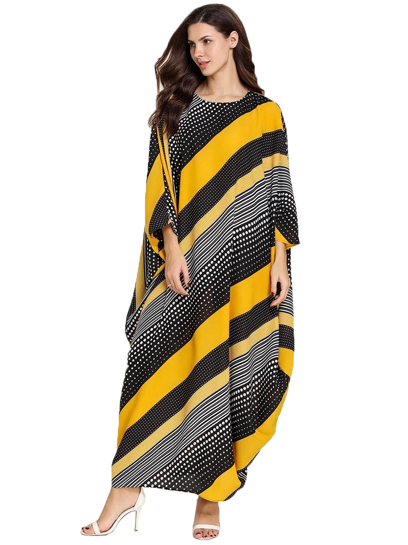 JSDC Women's Striped Printed BSY Korean Material Bat Wing Style Kaftan