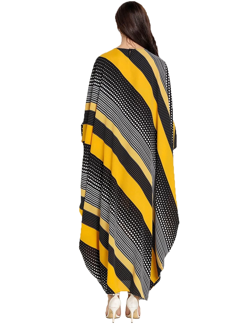 JSDC Women's Striped Printed BSY Korean Material Bat Wing Style Kaftan