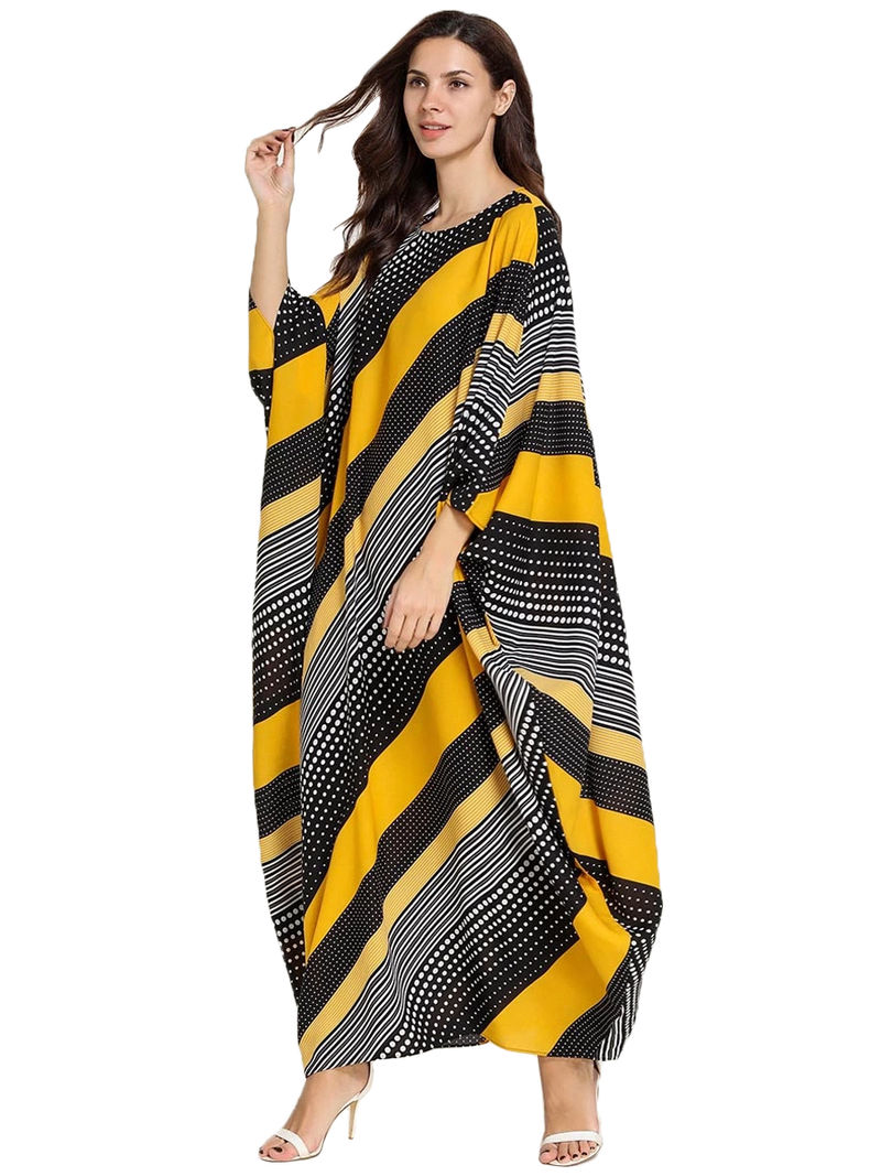 JSDC Women's Striped Printed BSY Korean Material Bat Wing Style Kaftan