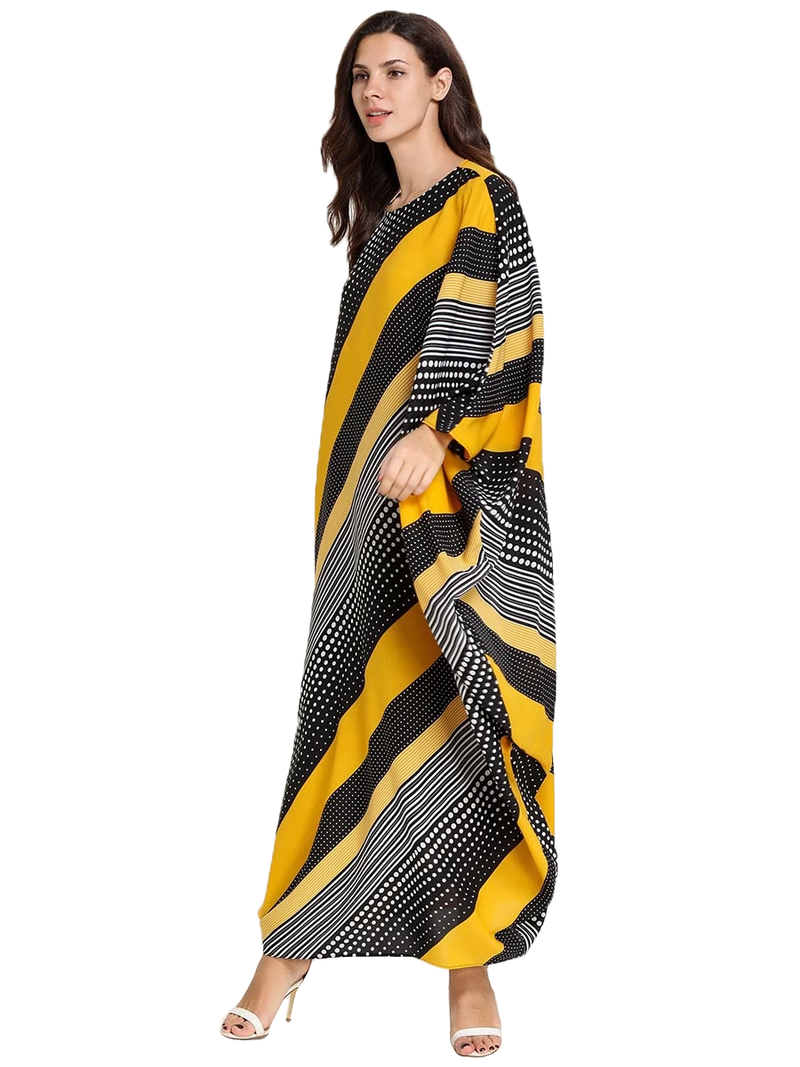 JSDC Women's Striped Printed BSY Korean Material Bat Wing Style Kaftan