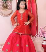 Red embroidered net kids salwar suits