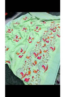 multicolor Handcrafted Linen Saree with embroidery work on the saree