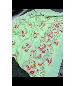 multicolor Handcrafted Linen Saree with embroidery work on the saree