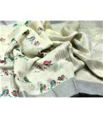 grey Handcrafted Linen Saree with embroidery work on the saree