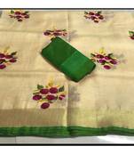 multicolor Handcrafted Linen Saree with embroidery work on the saree