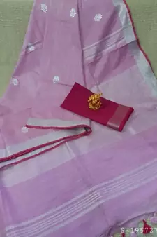Purple Handcrafted Linen Saree with small flower embroidery work