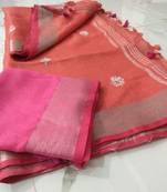 multicolor Handcrafted Linen Saree with small flower embroidery work