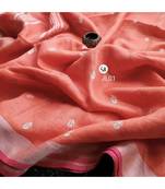 orange Handcrafted Linen Saree with small flower embroidery work