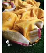 yellow Handcrafted Linen Saree with small flower embroidery work