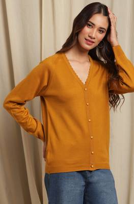 Janasya Janasya Women's Mustard Woolen Cardigan 1