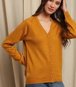 Janasya Janasya Women's Mustard Woolen Cardigan