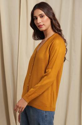 Janasya Janasya Women's Mustard Woolen Cardigan 2