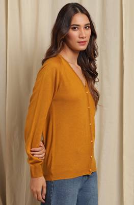 Janasya Janasya Women's Mustard Woolen Cardigan 3