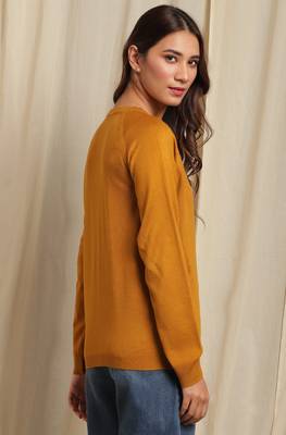 Janasya Janasya Women's Mustard Woolen Cardigan 4