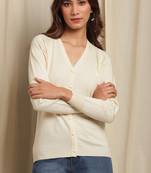 Janasya Janasya Women's Off White Woolen Cardigan