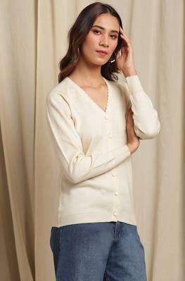 Janasya Janasya Women's Off White Woolen Cardigan 3